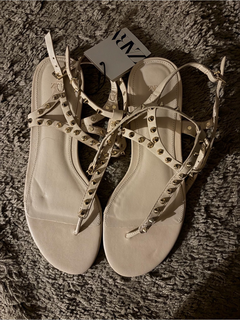 Zara Nude Sandals with Metallic Studs
